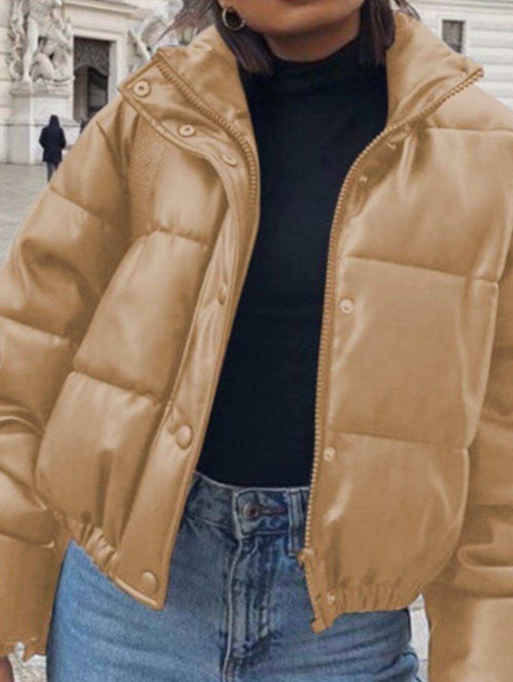 GEORGE Women's Gold Cropped Puffer Jacket Medium